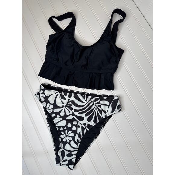 NWT Cupshe Two Peace Swimsuit Bikini Red & Black High Waisted Cheeky BUNDLE M - Picture 4 of 5